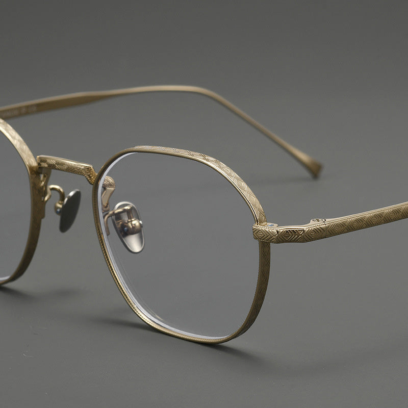 Rectangle Titanium Carving Full Rim Prescription Eyeglasses Spectacles Frames Suitable For High Myopia 20876Y