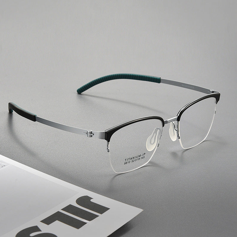 Rectangle Nylon Titanium Metal Half Rim Prescription Glasses Spectacles Frames Unisex C8810T