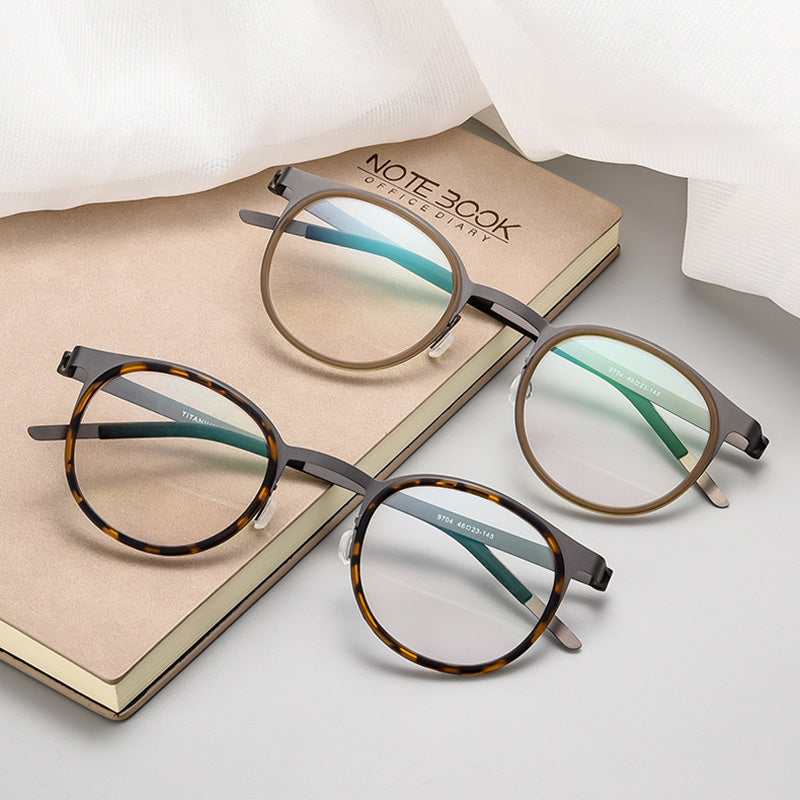 Retro Oval Titanium Metal Full Rim Prescription Spectacles Unisex 9704JW