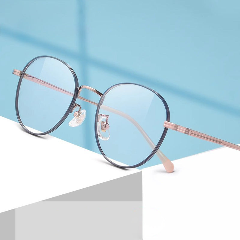 Oval Titanium Metal Full Rim Prescription Glasses Spectacles Frames for Thick Lenses T8805