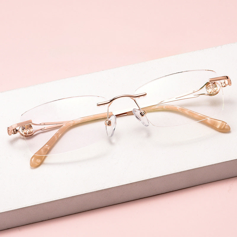 Rectangle Metal Rimless Prescription Glasses Women's Spectacles Frames 98137WK
