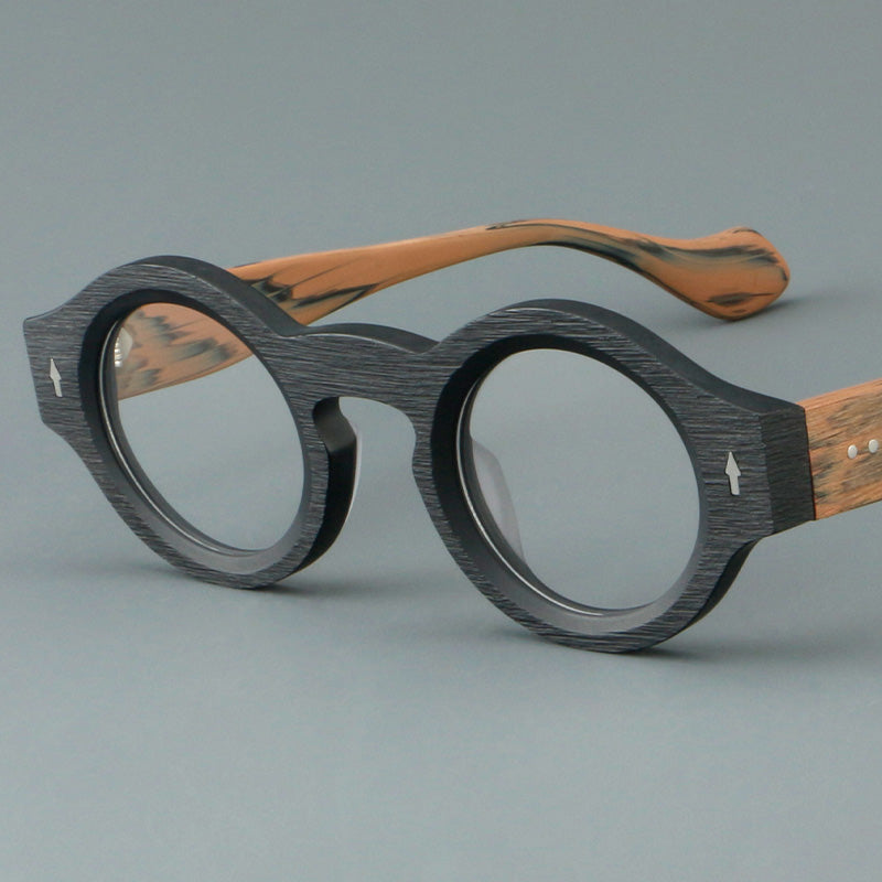 Woodgrain Thick Frame Oval Acetate Full Rim Glasses Spectacles Frames EM23106