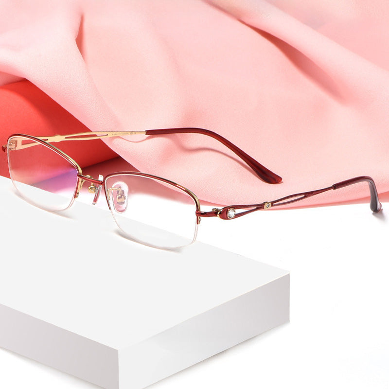 Cat eye Oval Titanium Metal Half Rim Prescription Glasses Women's Spectacles Frames 86015
