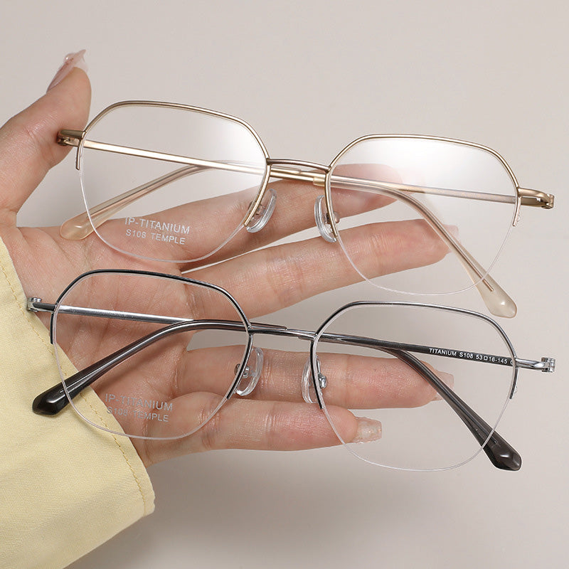 Geometric Titanium Metal Half Rim Prescription Glasses Spectacles Frames Unisex S108E