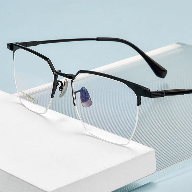 Geometric Metal Half Rim Prescription Glasses Spectacles Frames Unisex 2097P