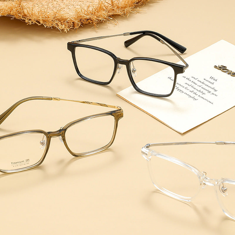 Rectangle TR Metal Full Rim Prescription Glasses Spectacles Frames for Thick Lenses K210AS