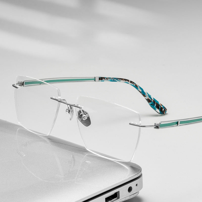 Rectangle Titanium Metal Rimless Prescription Glasses Spectacles Frames Unisex BV6036V