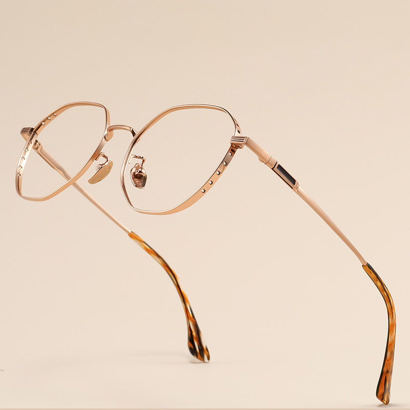 Geometric Titanium Metal Full Rim Prescription Glasses Spectacles Frames for Thick Lenses Unisex L9222J