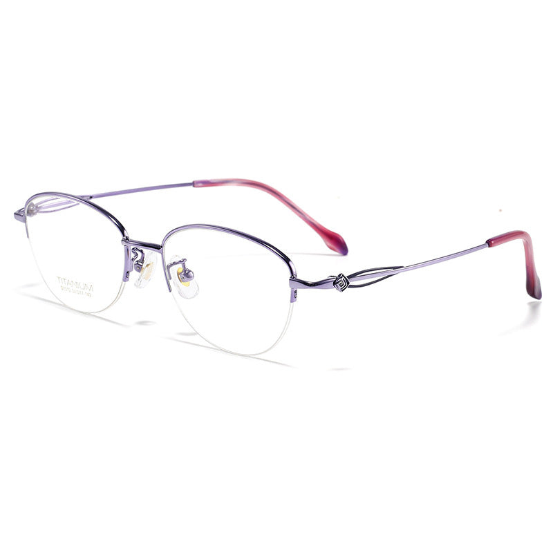 Oval Titanium Metal Half Rim Prescription Glasses Women's Spectacles Frames S7010T
