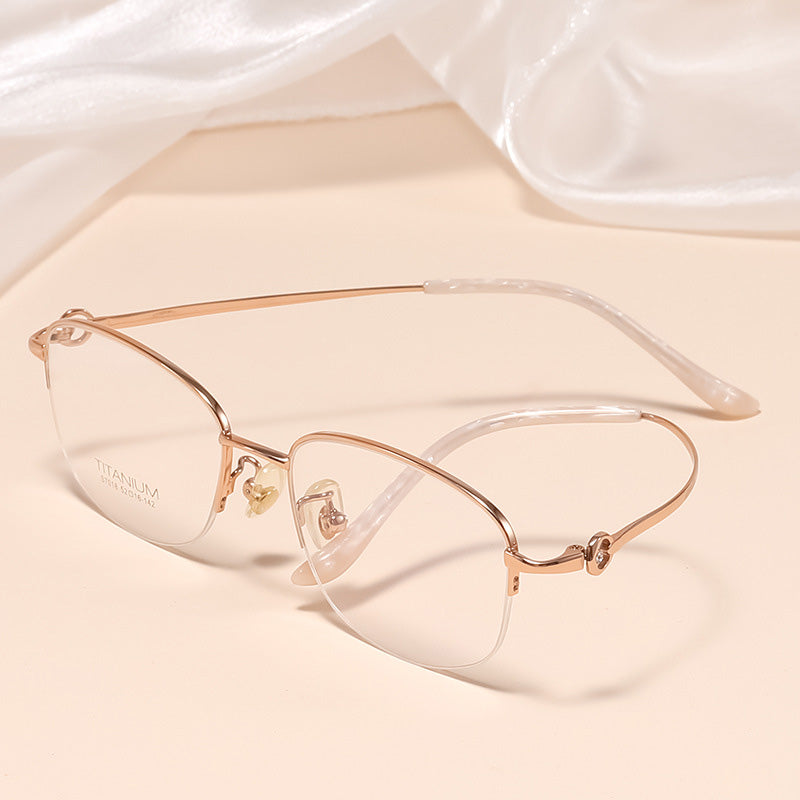 Oval Titanium Metal Half Rim Prescription Glasses Women's Spectacles Frames S7018T