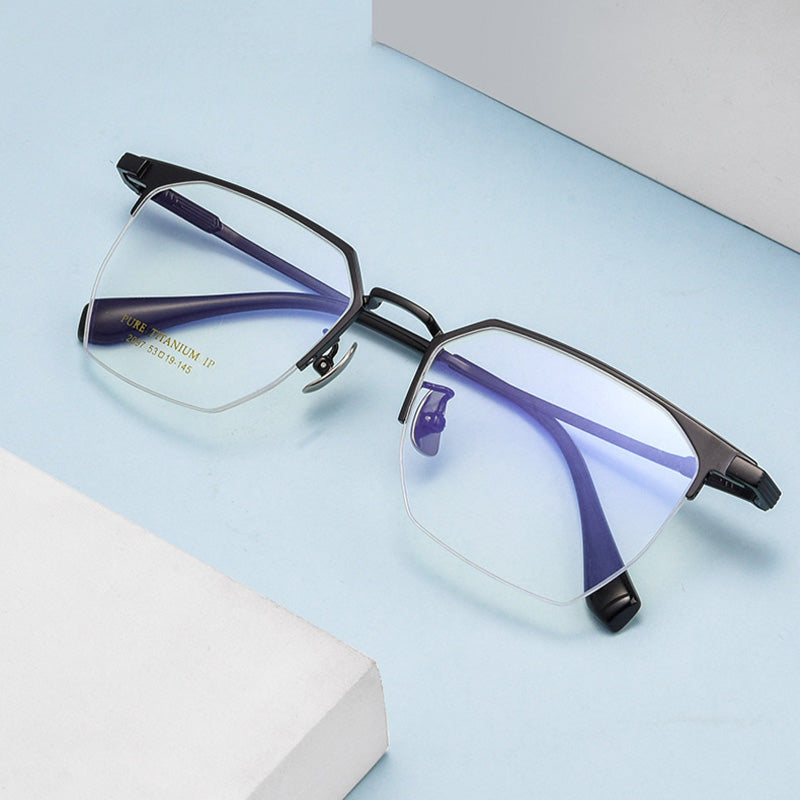 Geometric Metal Half Rim Prescription Glasses Spectacles Frames Unisex 2097P