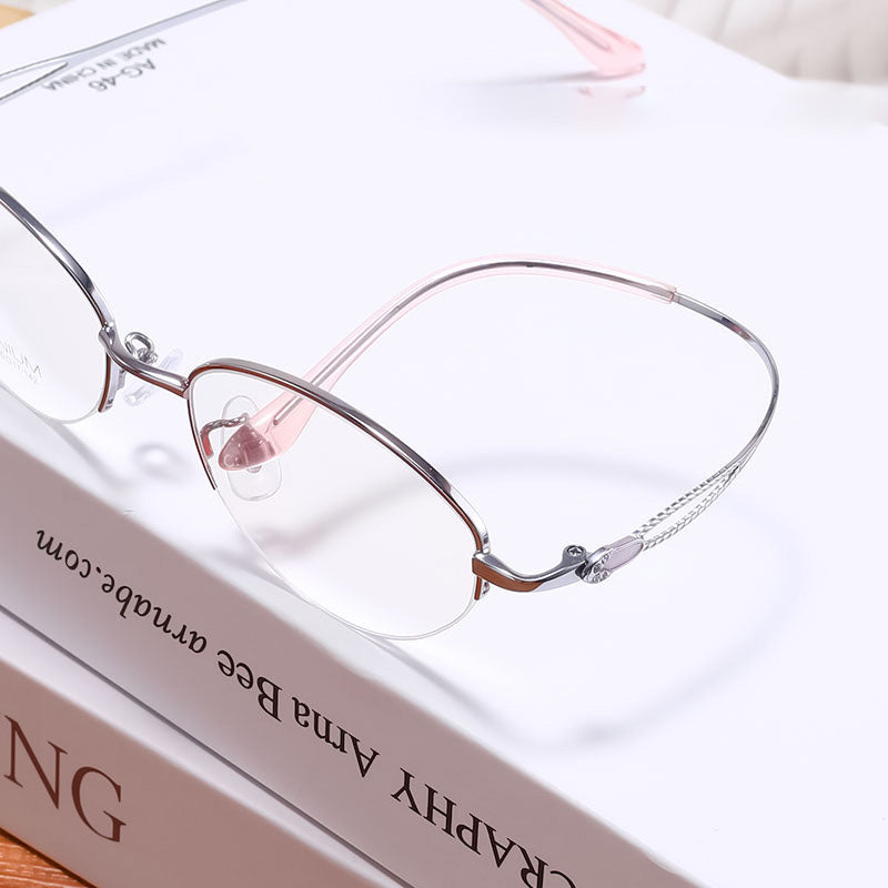 Oval Titanium Metal Half Rim Prescription Glasses Women's Spectacles Frames S7019T