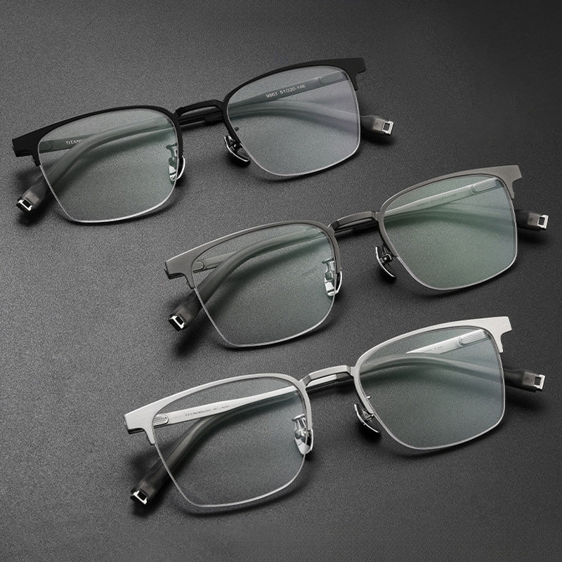 Rectangle Titanium Metal Half Rim Prescription Glasses Spectacles Frames Unisex 9863TK