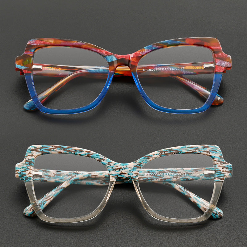 Two Tone Color Block Butterfly Acetate Prescription Eyeglasses 6001