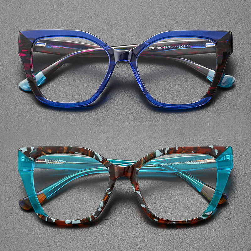 Acetate Two Tone Statement Avant Garde Geometric Cat Eye Glasses 6007