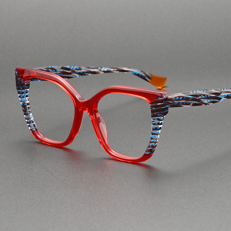 Acetate Two Tone Statement Avant Garde Geometric Cat Eye Glasses 6007