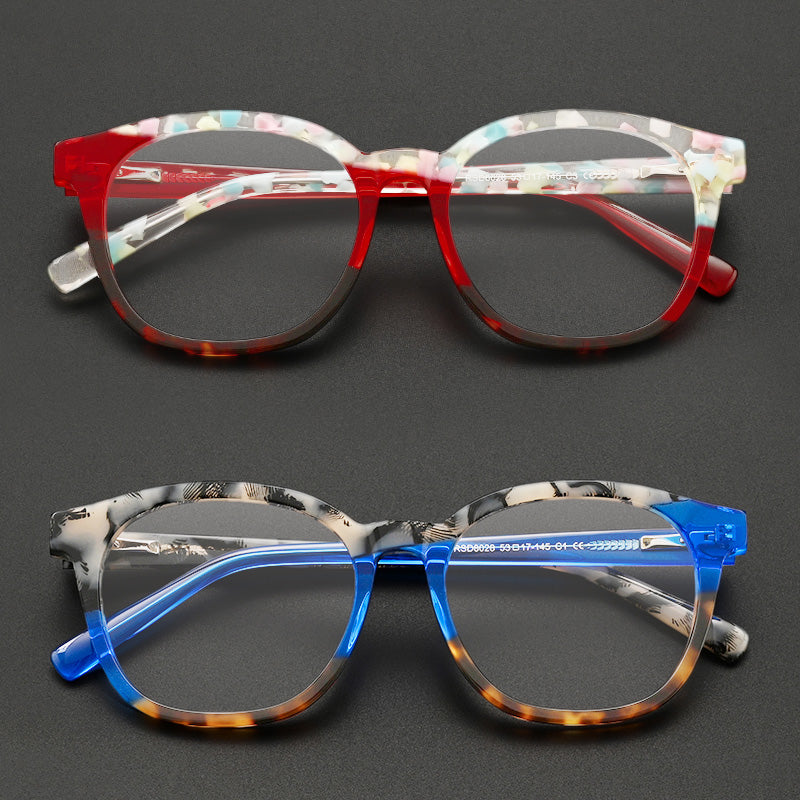 Terrazzo Mosaic Color-Blocked Acetate Statement Eyeglasses 8028