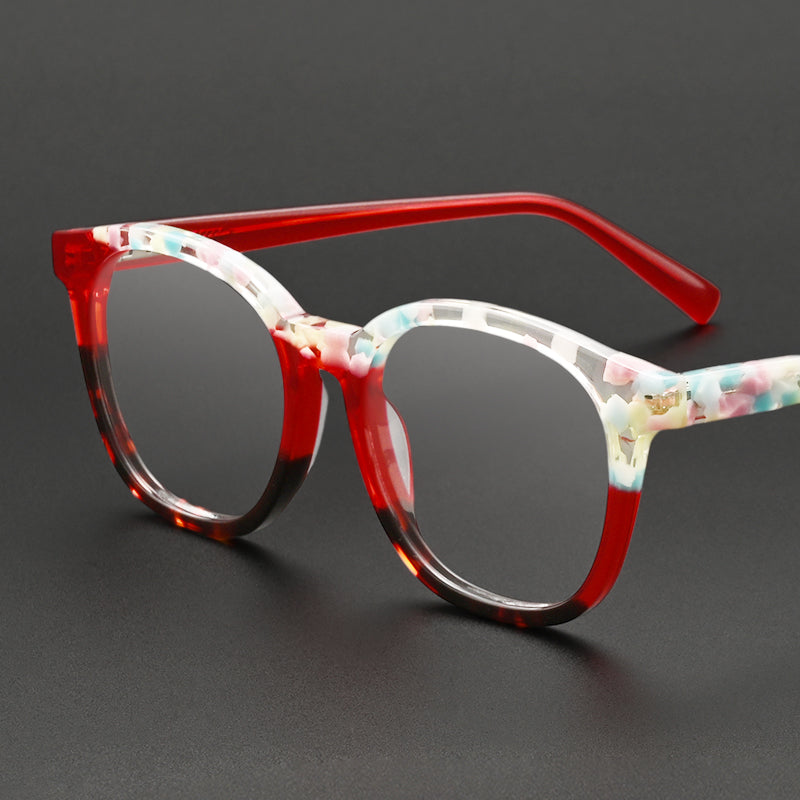 Terrazzo Mosaic Color-Blocked Acetate Statement Eyeglasses 8028