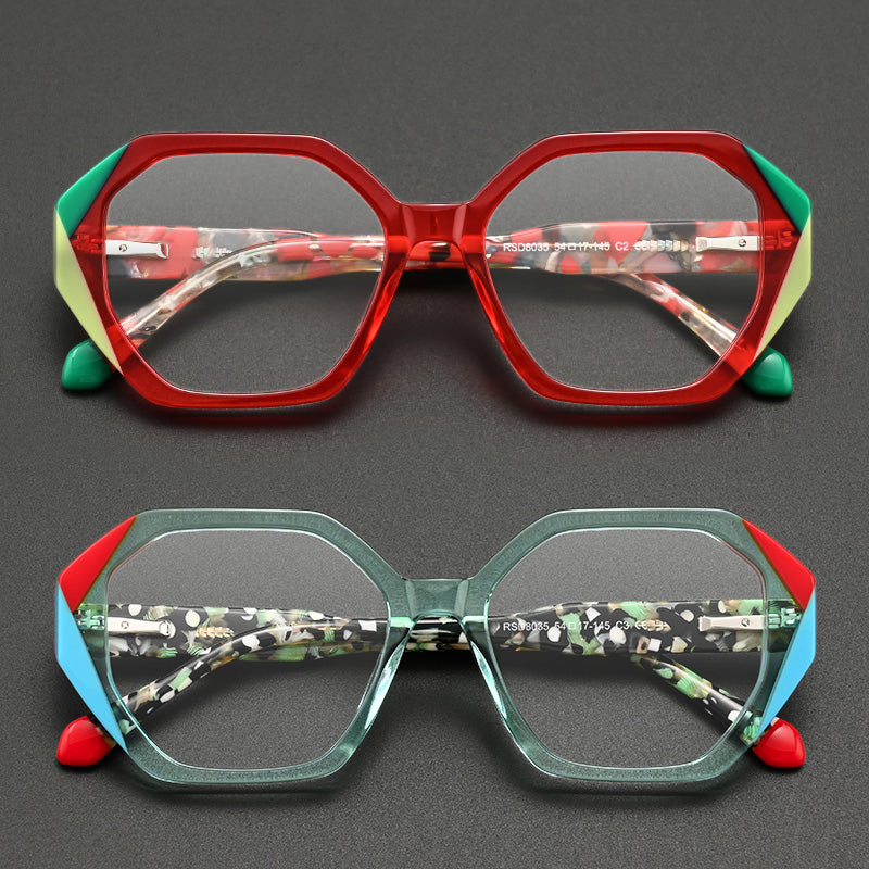 Color Block Corner Geometric Acetate Glasses 8035