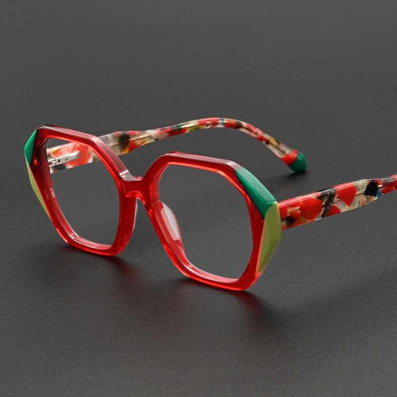 Color Block Corner Geometric Acetate Glasses 8035