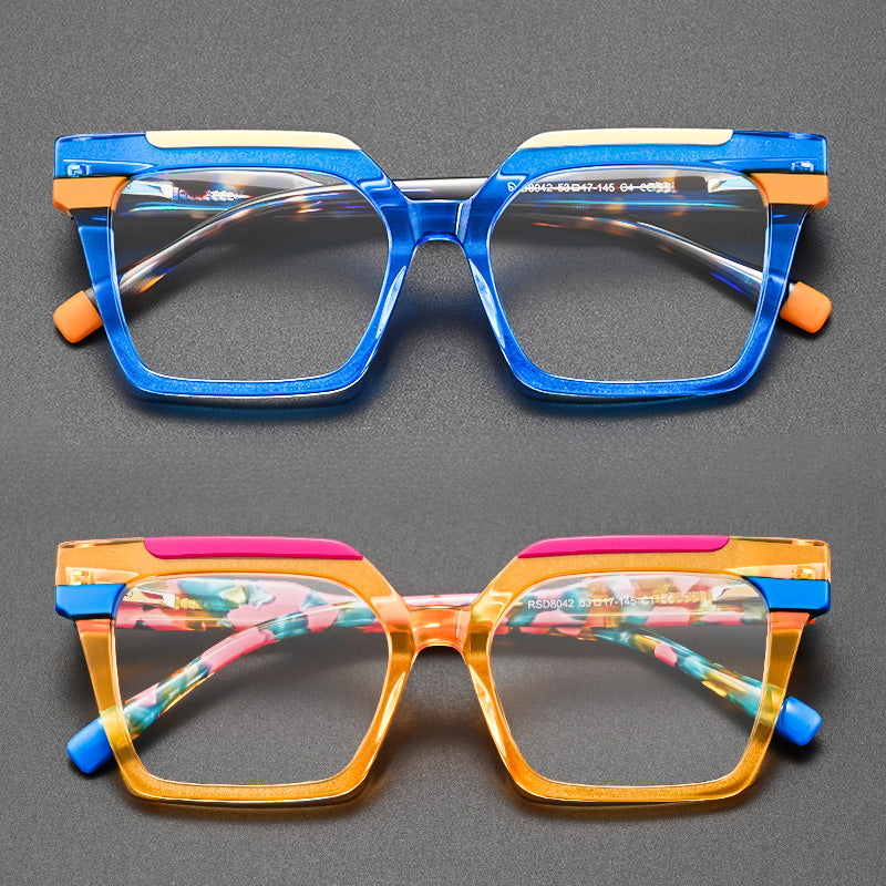 Art-Pop Retro Color Block Square Acetate Glasses 8042