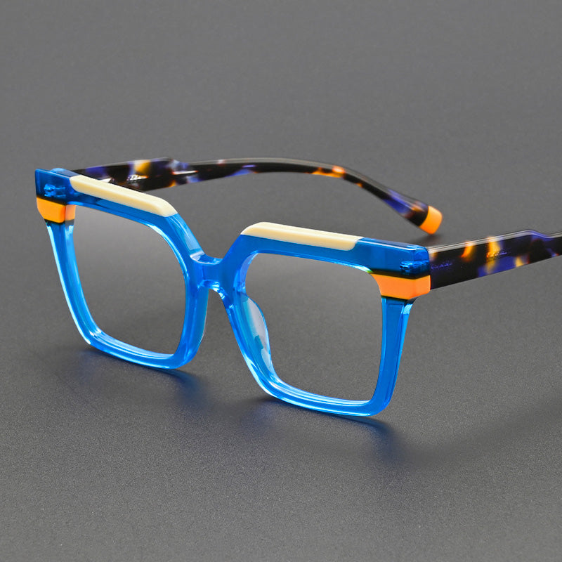 Art-Pop Retro Color Block Square Acetate Glasses 8042