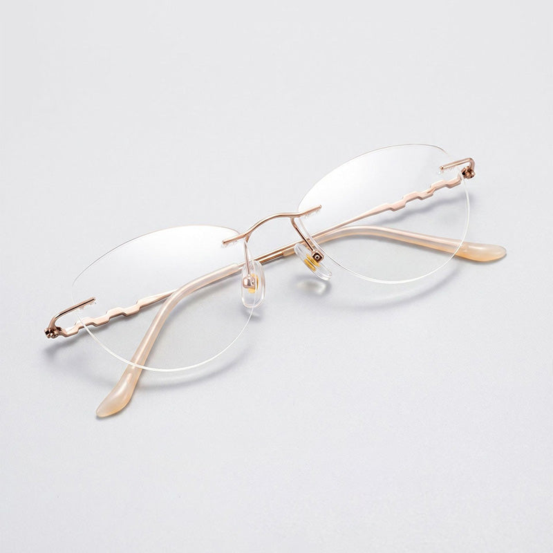 Ultra-Light Delicate Luxury Rimless Oval Glasses 90876WK