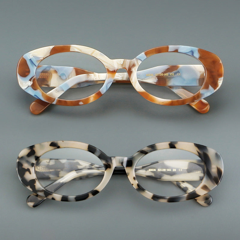 Y2K Aesthetic Cream Tortoise Chunky Oval Acetate Glasses A8836