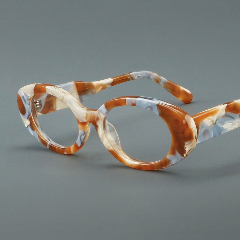Y2K Aesthetic Cream Tortoise Chunky Oval Acetate Glasses A8836