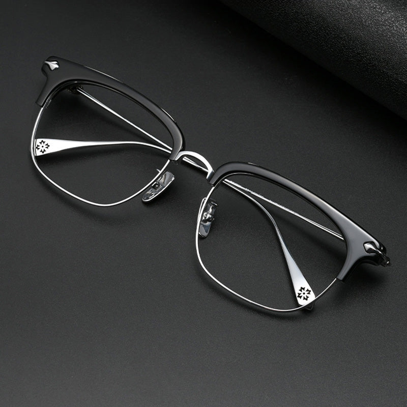 Browline Acetate Titanium Oversized Prescription Frames BK WH