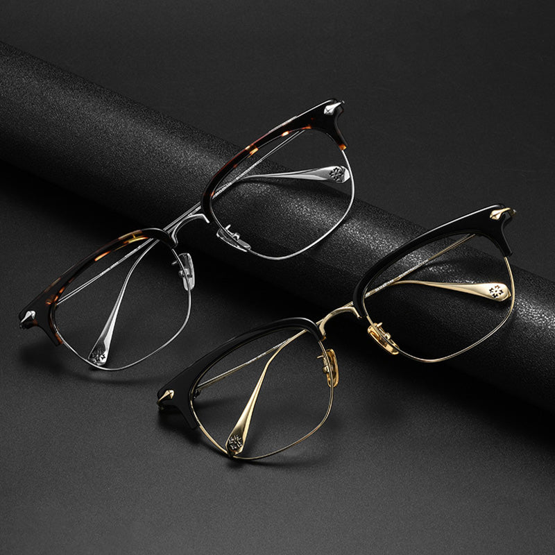Browline Acetate Titanium Oversized Prescription Frames BK WH
