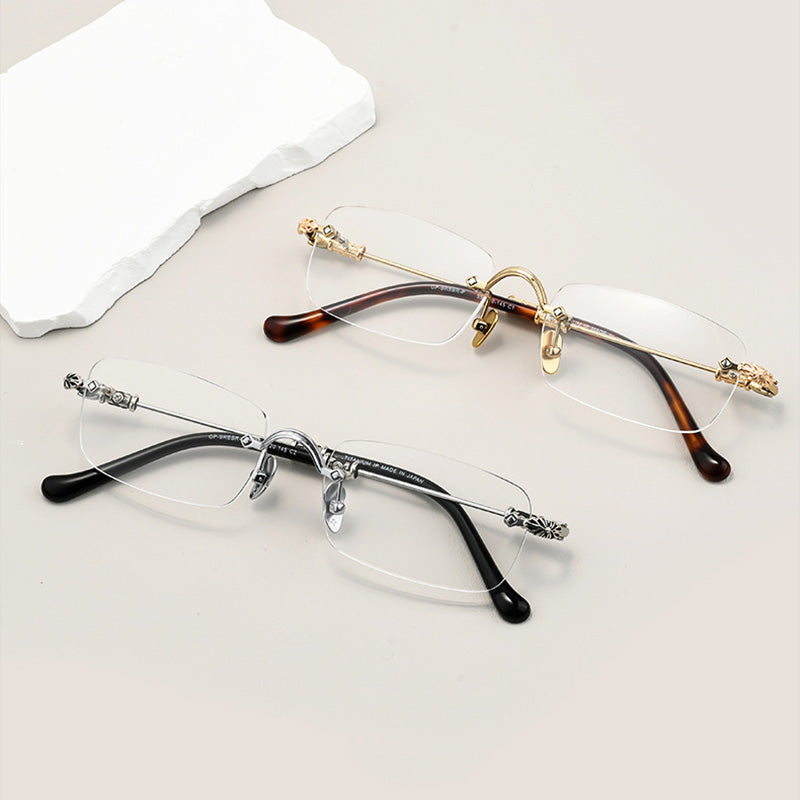 Gothic Engraved Rectangular Rimless Optical Eyeglasses Frames BRBBR-P