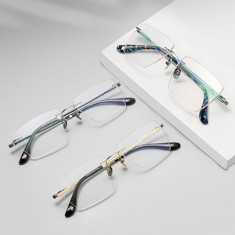 Men’s Titanium Rectangular Rimless Glasses BW6036V
