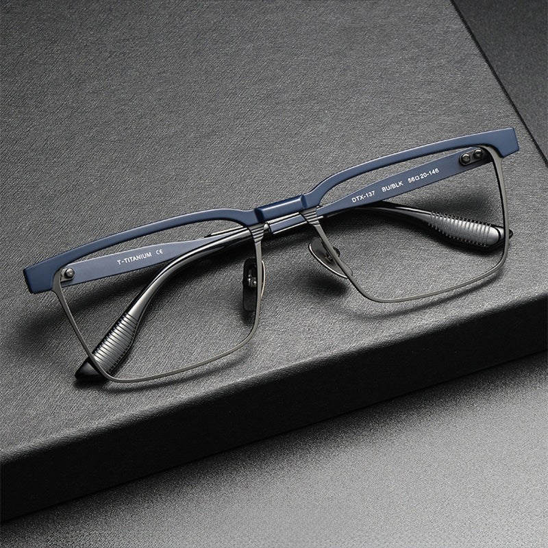 Industrial Sculpted Titanium Browline Glasses DTX137
