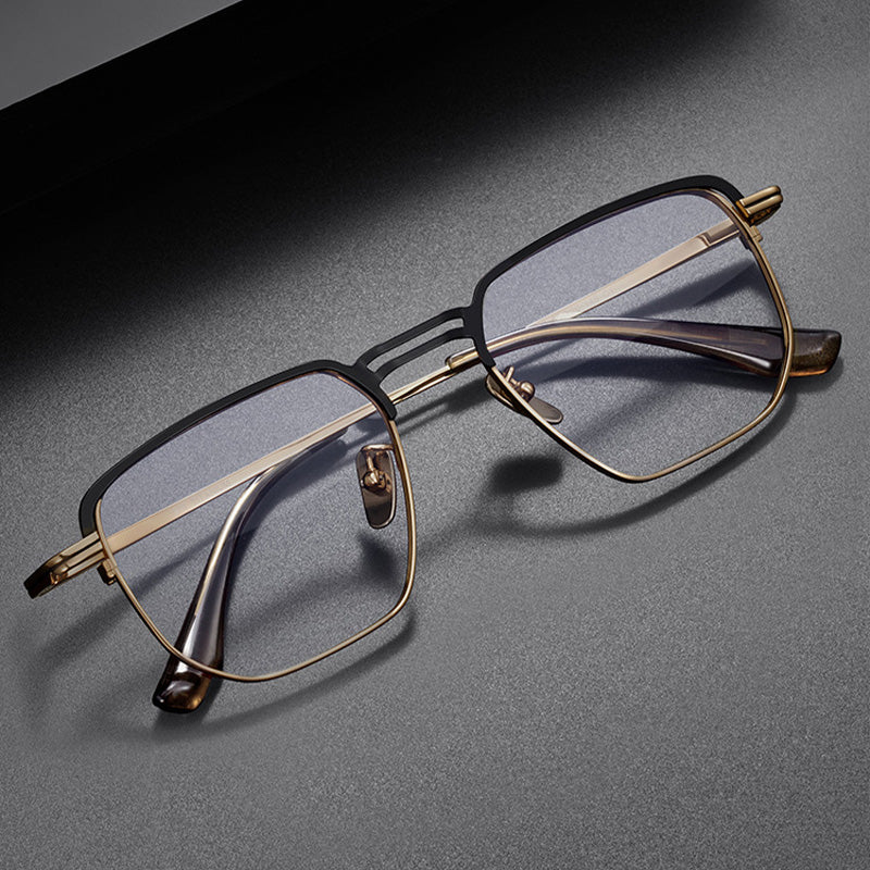 Double Bridge Geometric Titanium Oversized Prescription Frames DTX-153