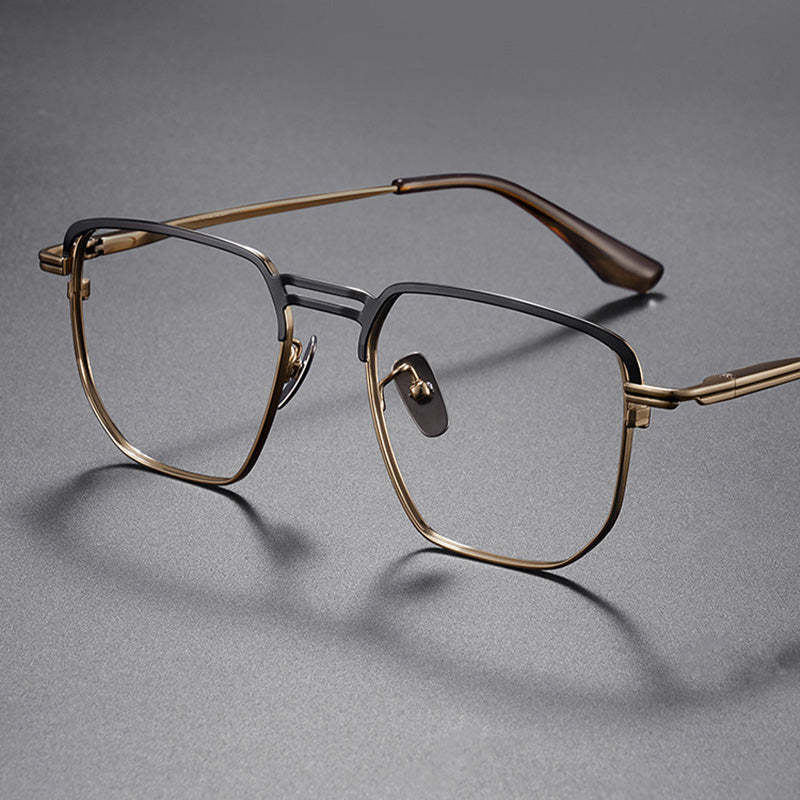 Double Bridge Geometric Titanium Oversized Prescription Frames DTX-153