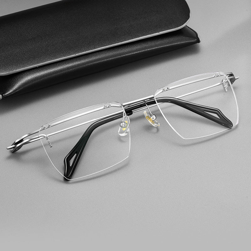Minimalist Tech-Industrial Oversized Polygonal Rimless Glasses G6089