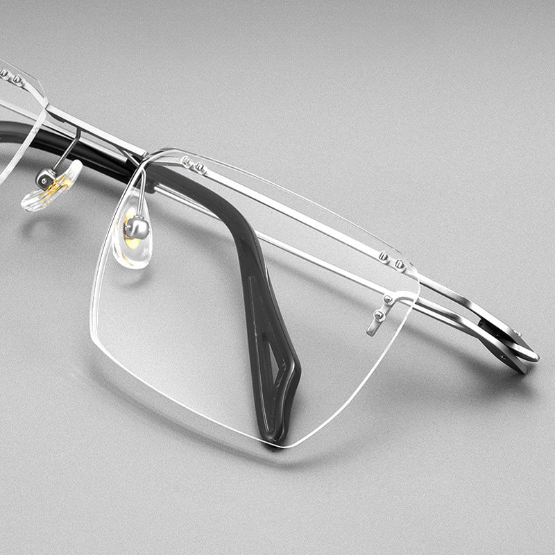 Minimalist Tech-Industrial Oversized Polygonal Rimless Glasses G6089