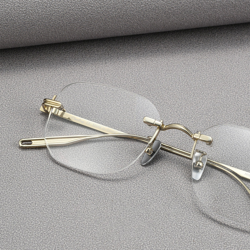 Unisex Titanium Rimless Glasses - Various Lens Shapes Available H603H
