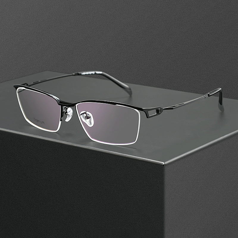 Minimalist Titanium Glasses Geometric Lug Tech Half Rim Eyewear HM2299T