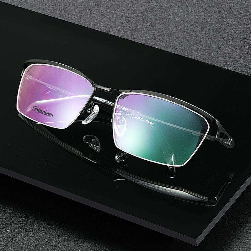 Minimalist Titanium Glasses Geometric Lug Tech Half Rim Eyewear HM2299T