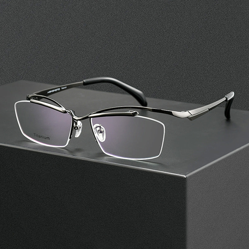 Cyberpunk Suspended Brow Titanium Eyewear Tactical Half Rim Spectacles HM2309T