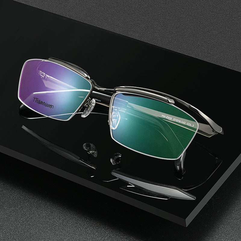 Cyberpunk Suspended Brow Titanium Eyewear Tactical Half Rim Spectacles HM2309T