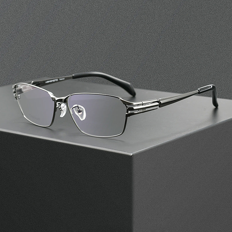 Executive Cyberpunk Titanium Eyewear Tactical Tri-Channel Hollow Rim Rectangular Spectacles HM2312T