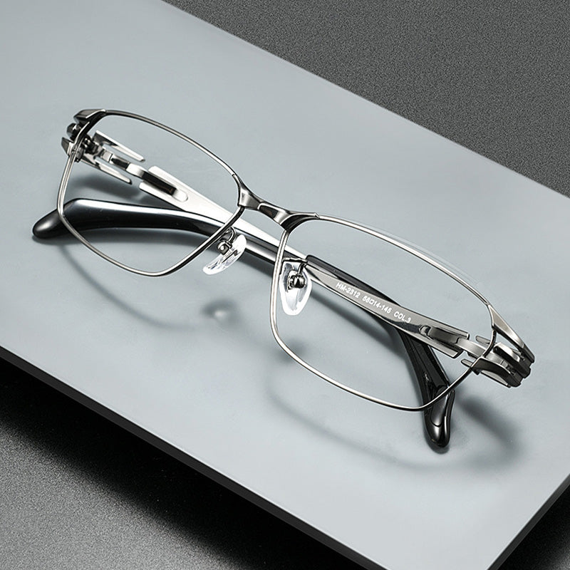 Executive Cyberpunk Titanium Eyewear Tactical Tri-Channel Hollow Rim Rectangular Spectacles HM2312T