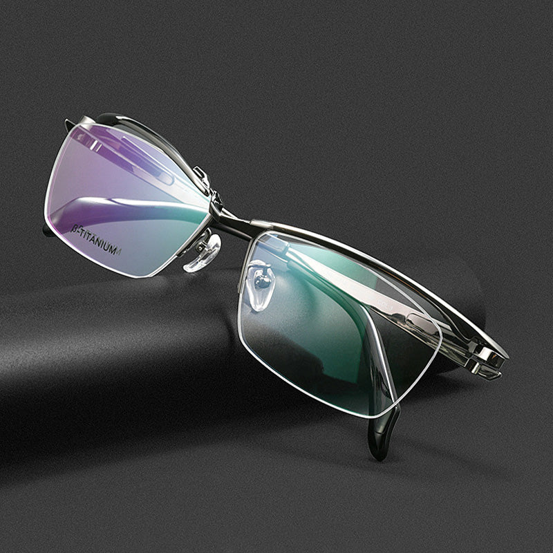 Aero-Wing Cyberpunk Titanium Eyewear Mechanical Floating Temple Half-Rim Techwear Glasses HM2319T