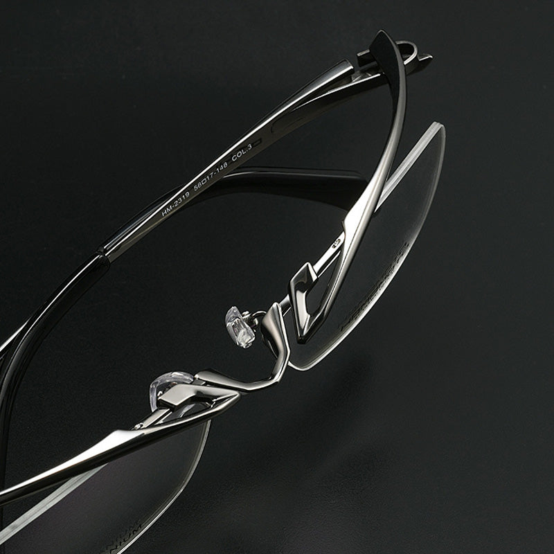 Aero-Wing Cyberpunk Titanium Eyewear Mechanical Floating Temple Half-Rim Techwear Glasses HM2319T