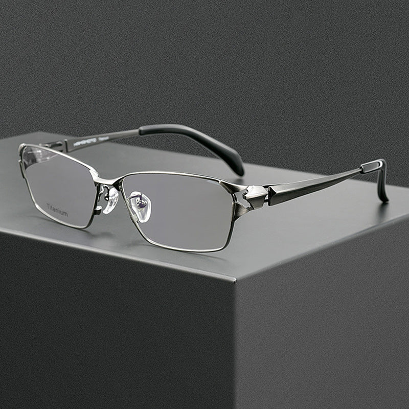 Tactical Chiseled Titanium Eyewear Mechanical Suspension Hinge Cyberpunk Full-Rim Executive Spectacles HM2321T