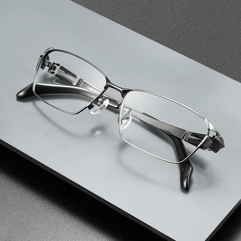 Tactical Chiseled Titanium Eyewear Mechanical Suspension Hinge Cyberpunk Full-Rim Executive Spectacles HM2321T