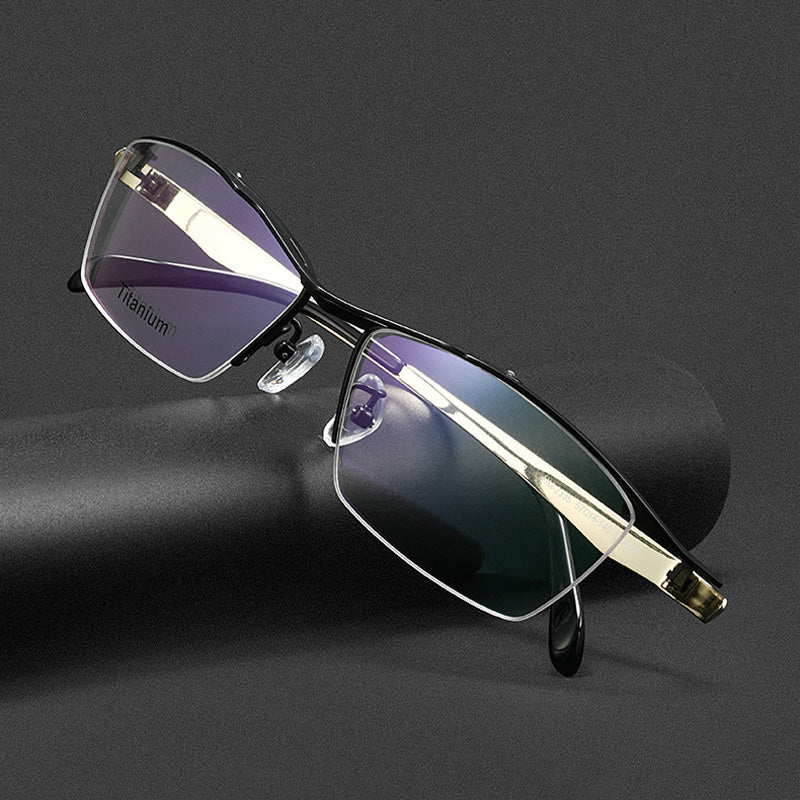 Razor-Chiseled Cyberpunk Titanium Eyewear Tactical Dual-Layer Geometric Half-Rim Spectacles HM2335T